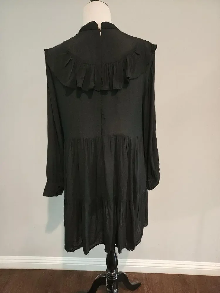 Zara Black Long Sleeve Ruffle Dress Size Small - Picture 6 of 9
